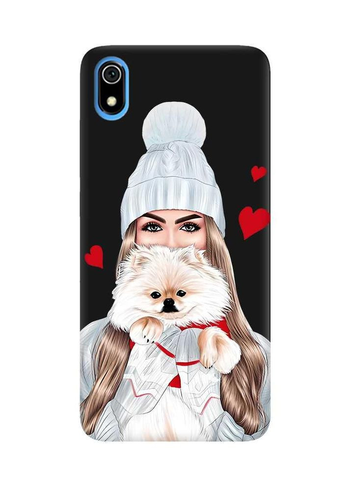 Матовий чорний чохол на Xiaomi Redmi 7A Дівчина з песиком (принт 142) Creative (362962777)