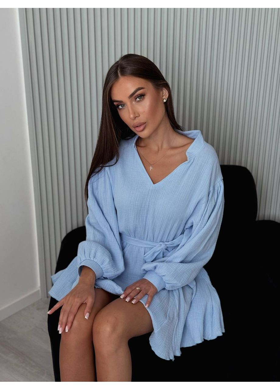 Блакитна святковий, кежуал жіноча сукня No Brand однотонна