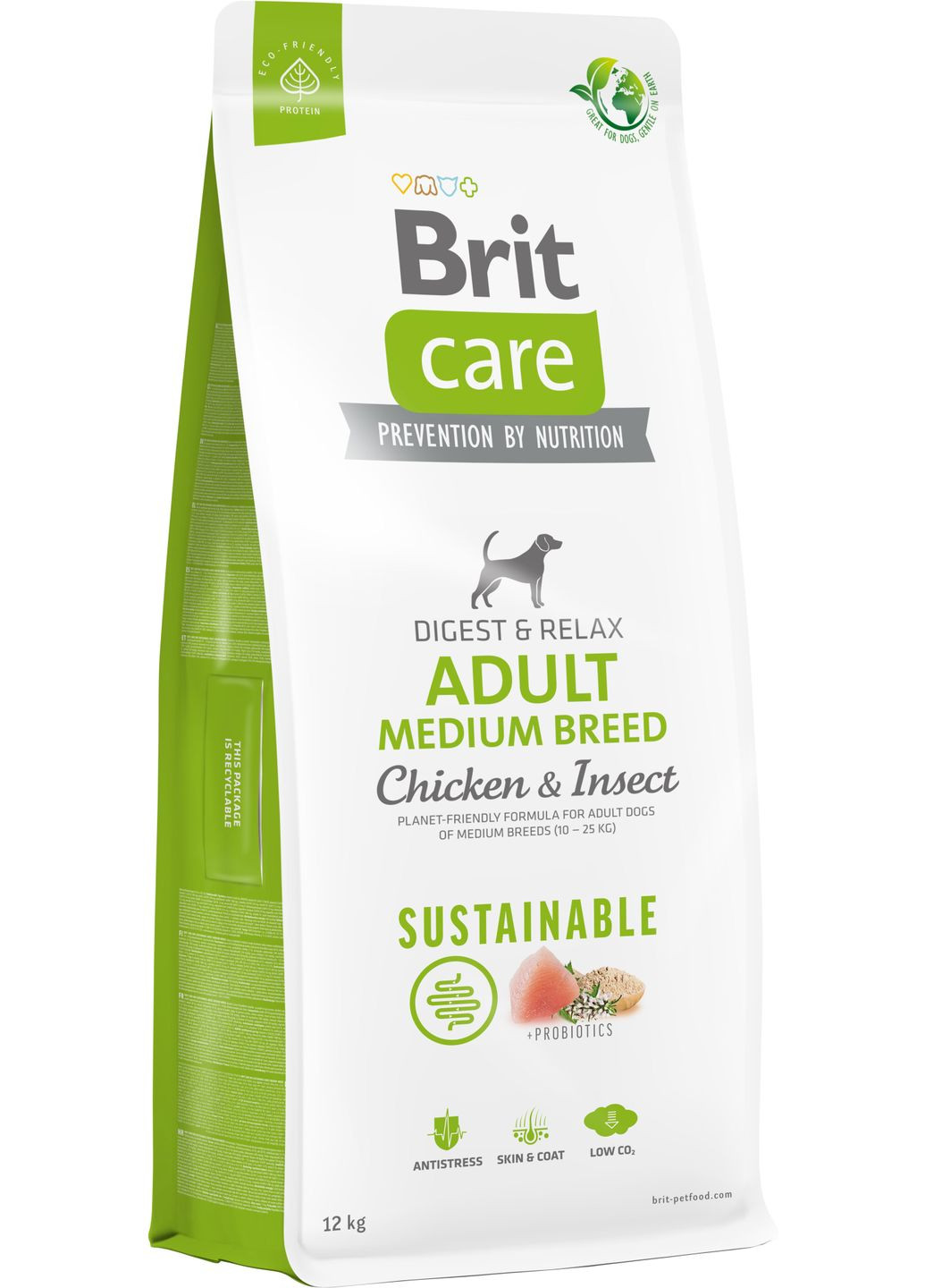 Корм для собак средних пород Dog Sustainable Adult Medium Breed с курицей и насекомыми 12 кг (8595602558681) Brit Care (315867931)