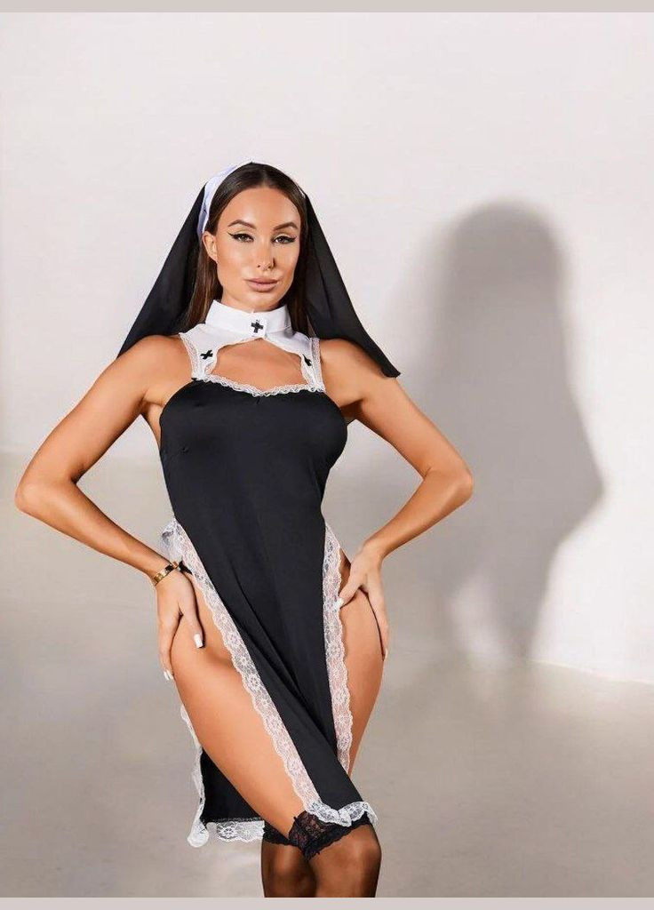 Костюм для ролевых эротиных игр Монахиня комплект головной убор платье стринги No Brand Костюм для рольових ігор Черниця (341307319)