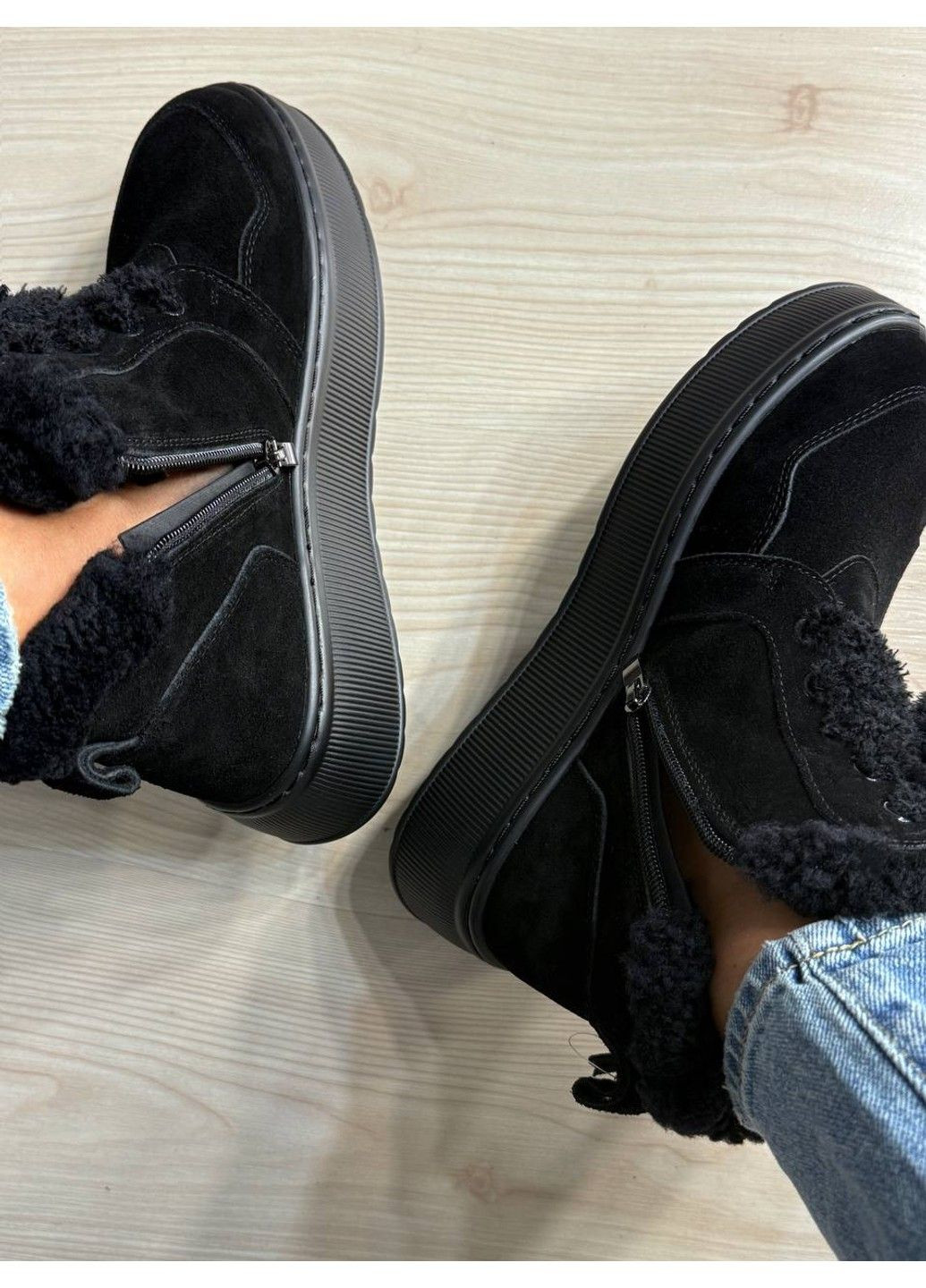 Черевики жіночі 307-5 натуральна замша утеплені на високій підошві чорні Hengji (358052233)