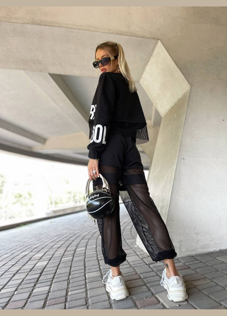 Стильные черные брюки из двухнитки + сетка, шикарные брюки, хорошо обдуваемые, идеально подходящие для лета. No Brand 103 (280950004)