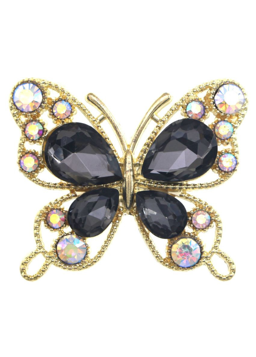 Стразовый декор Бабочка, основа-золото, 40х33 мм, черный No Brand (341731512)