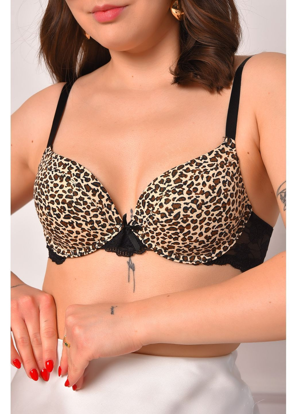 Чорний бюстгальтер жіночий чорного кольору з принтом чашка с Let's Shop поліамід