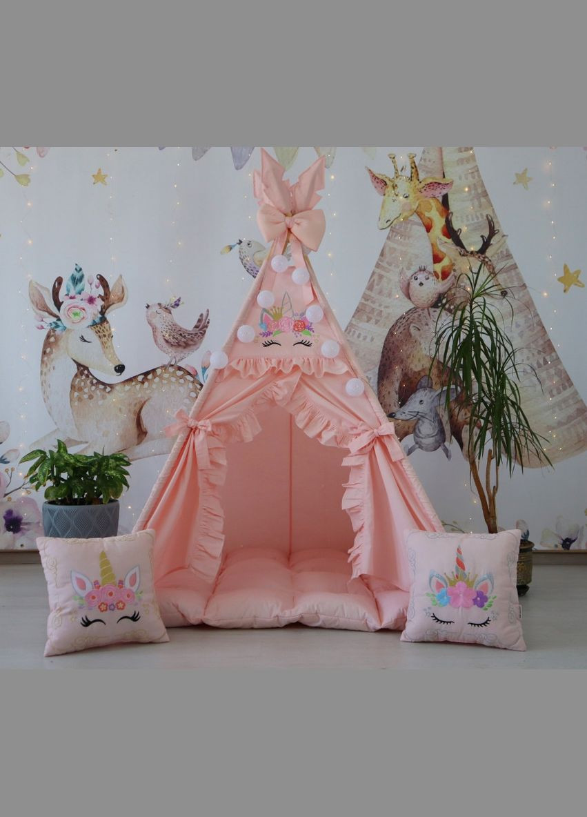 Вигвам для девочки Цветные Единорожкы на пудровом цвете БОН БОН Полный комплект! No Brand (316221692)