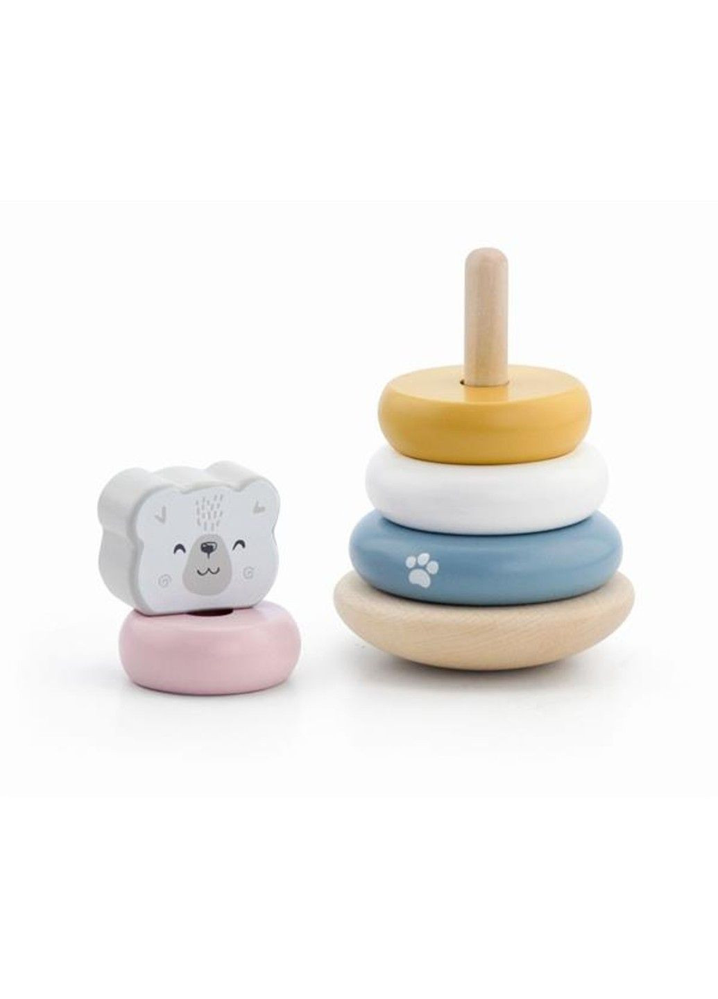 Набір дерев'яних іграшок Каталка та пірамідка Білий ведмедик (44227) PolarB (331174237)