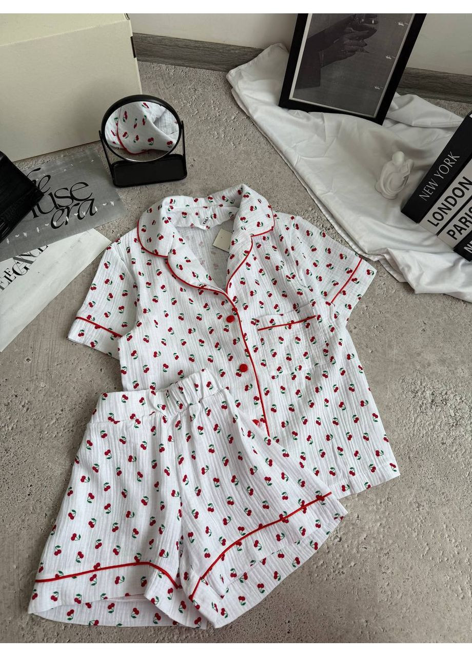 Червона всесезон жіноча піжама з принтом сорочка + шорти Україна