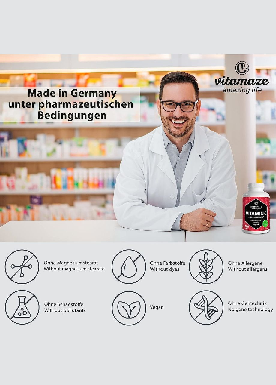 Вітамін С 160 мг 180 капсул Vitamaze (299717662)