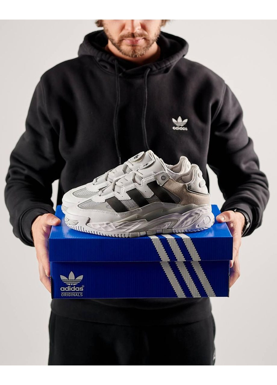 Черные демисезонные кроссовки мужские adidas niteball prm white gray black адидас найтбол No Brand