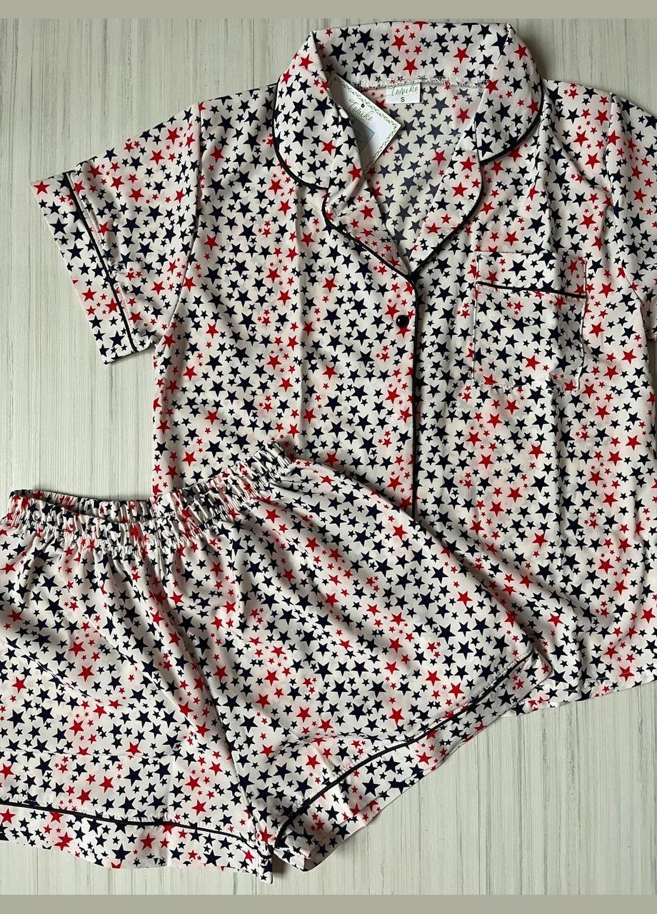 Біла всесезон піжама жіноча сороче=ка та шорти, шовк армані сорочка + шорти No Brand піжама