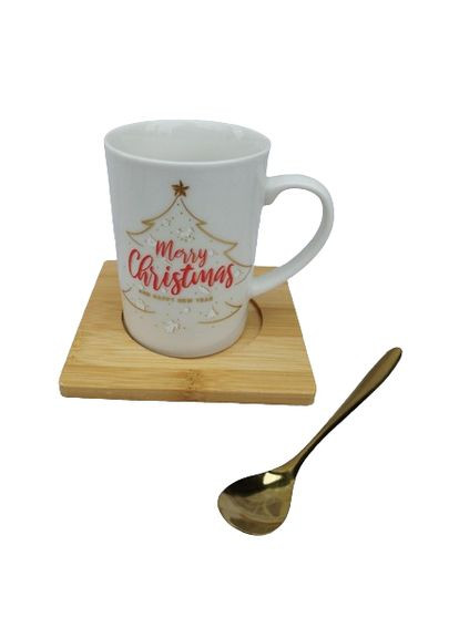 Кружка новогодняя 8030-290-2 Белое Рождество керамическая на подставке с ложкой 160мл Olens (365605226)