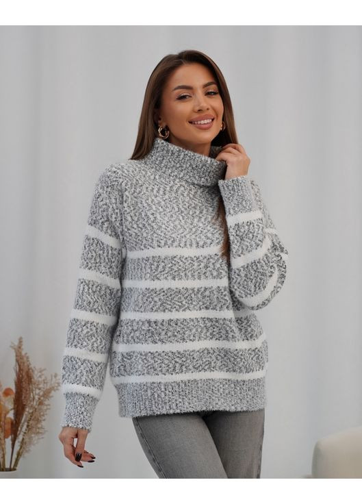 Темно-серый зимний вязаный свитер-гольф в полоску Magnet