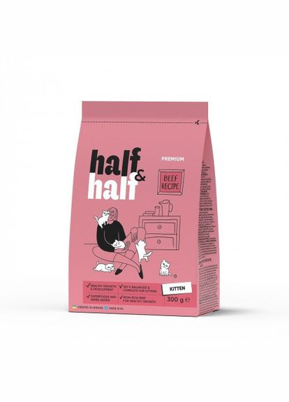 Сухой корм Half&Half для котят, с говядиной, 300 г (*) No Brand (323219834)