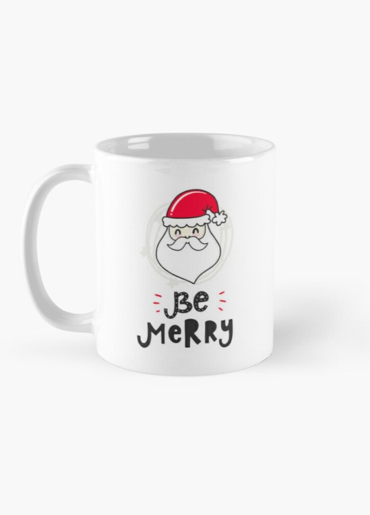 Чашка Керамическая Кружка с принтом Be merry Санта Белая 330 мл Orca (307501417)
