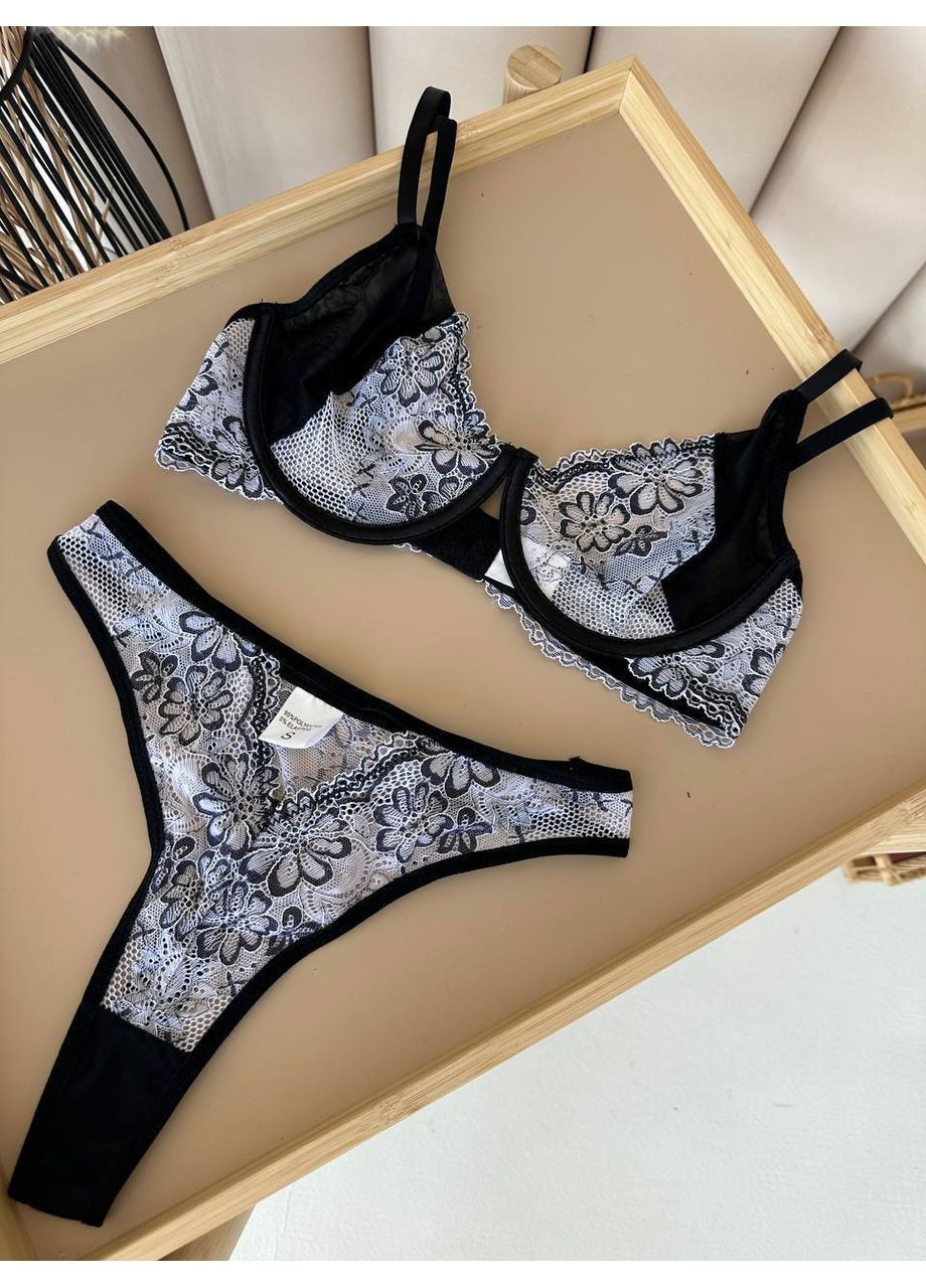 Чорний балконет комплект жіночої білизни | щоденна елегантність, чорний мереживний Vital-Textile з кісточками поліестер, еластан