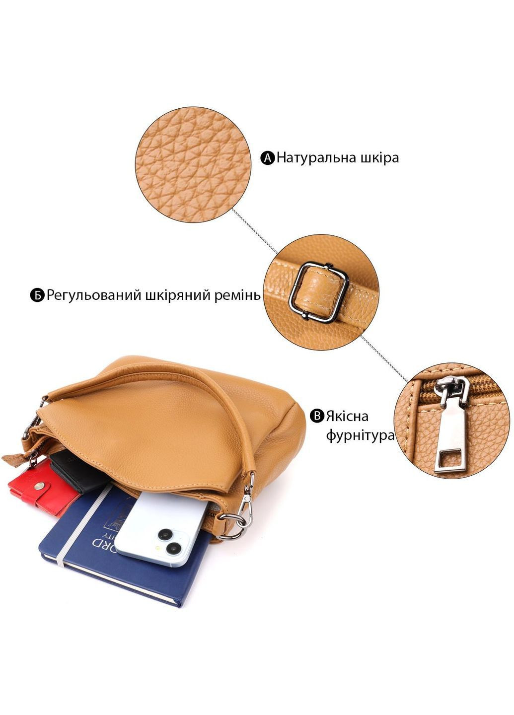 Сумка кросс-боди через плечо из натуральной кожи женская средняя Рыжий 40331 Vintage (361970394)