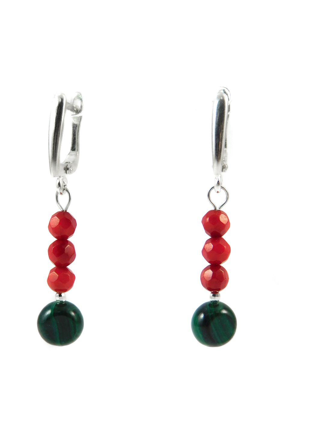 Сережки "Годжі" Малахіт, Корал, срібло Fursa fashion (315590985)