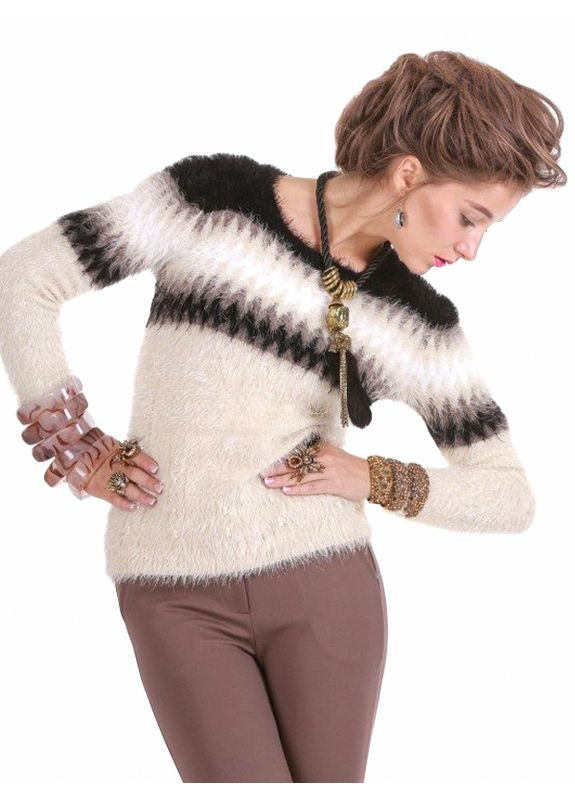 Молочный демисезонный женский демисезонный свитер травка fv-5540100 синий Forza Viva