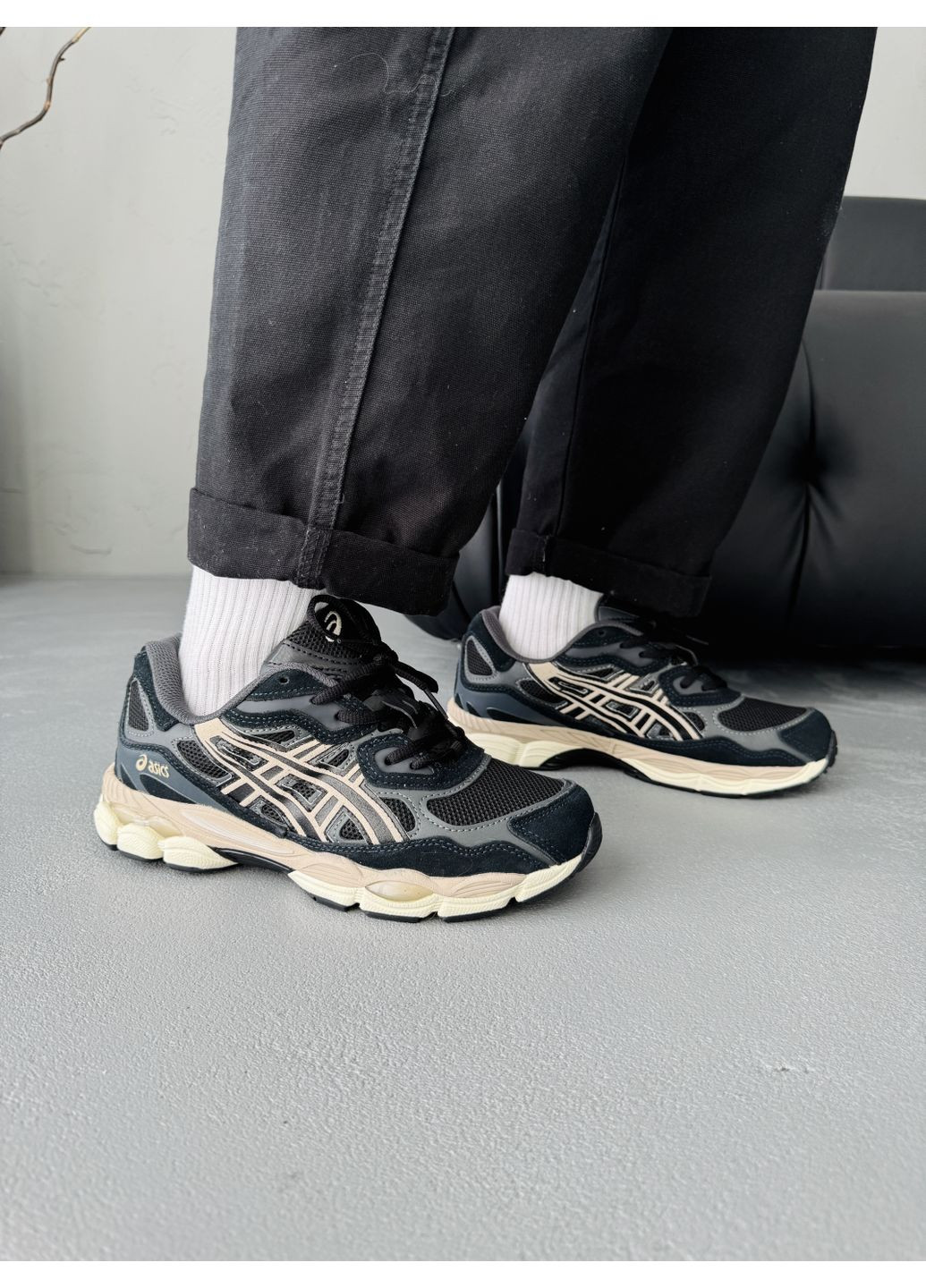 Кросівки жіночі і чоловічі Asics Gel-NYC Black Beige | Асікс Гель-НЮК чорні демісезони (371276844)