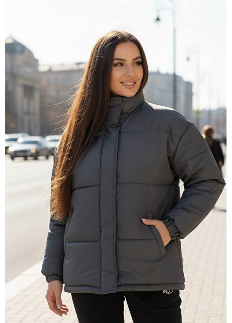 Графитовая зимняя куртка зимняя с имитацией толстовки: норма и батал Nositi 4091-15Х