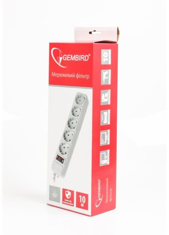 Фильтр питания 5 розеток 10м (SPG5-G-10MG) серый Gembird (370620339)