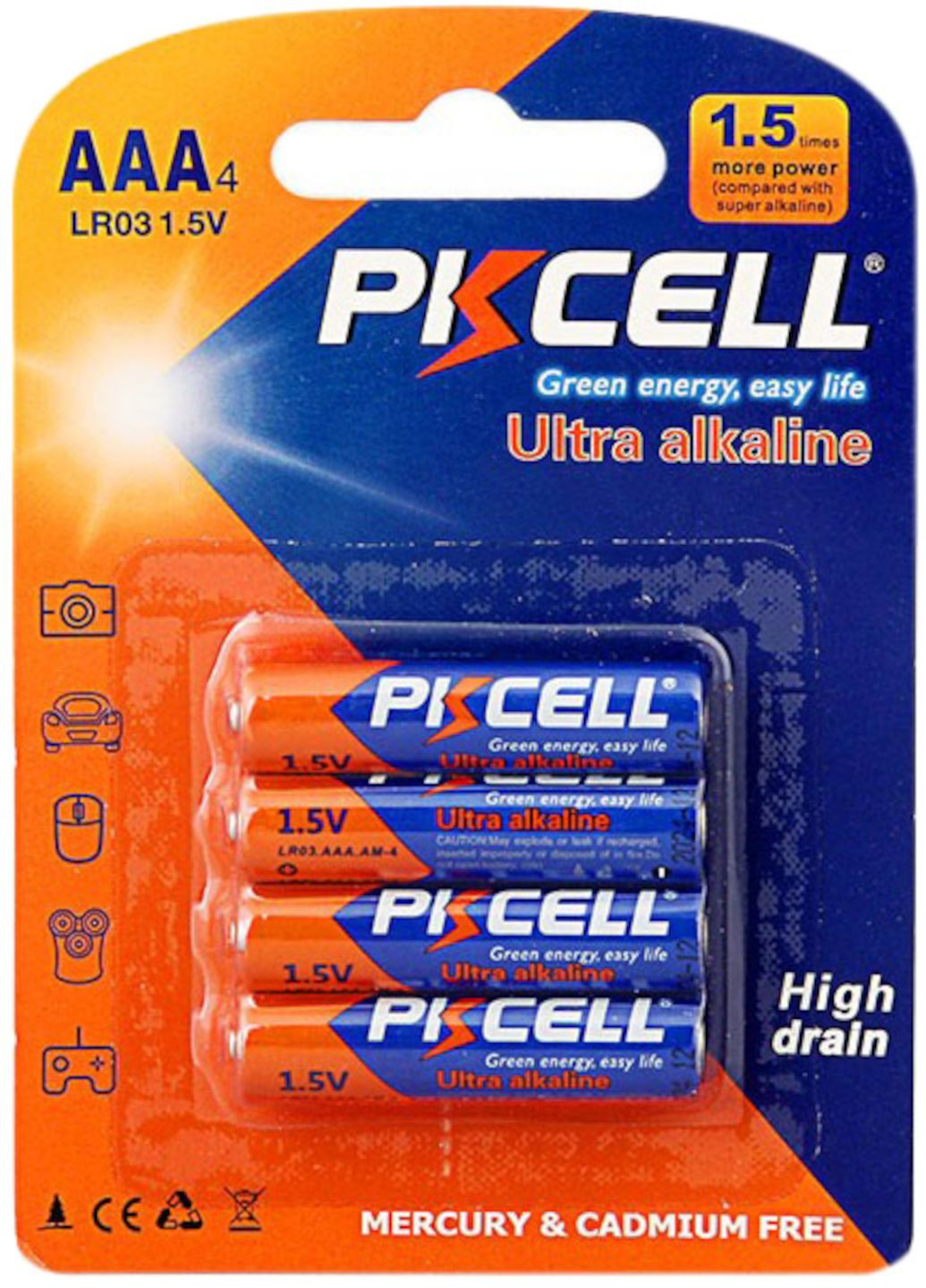 Мізинчикові/мініпальчикові батарейки ААА 1.5 В (4 шт.) лужні PkCell Ultra Alkaline (361222371)