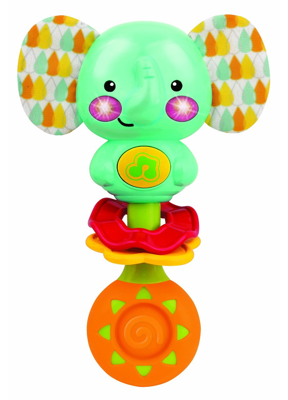 Погремушка слоненок, прорезыватель, мягкая текстурная кнопка, шуршит, музыка, свет, батарейки, коробка, 14-20-6 см (251204-NL) No Brand (364310316)