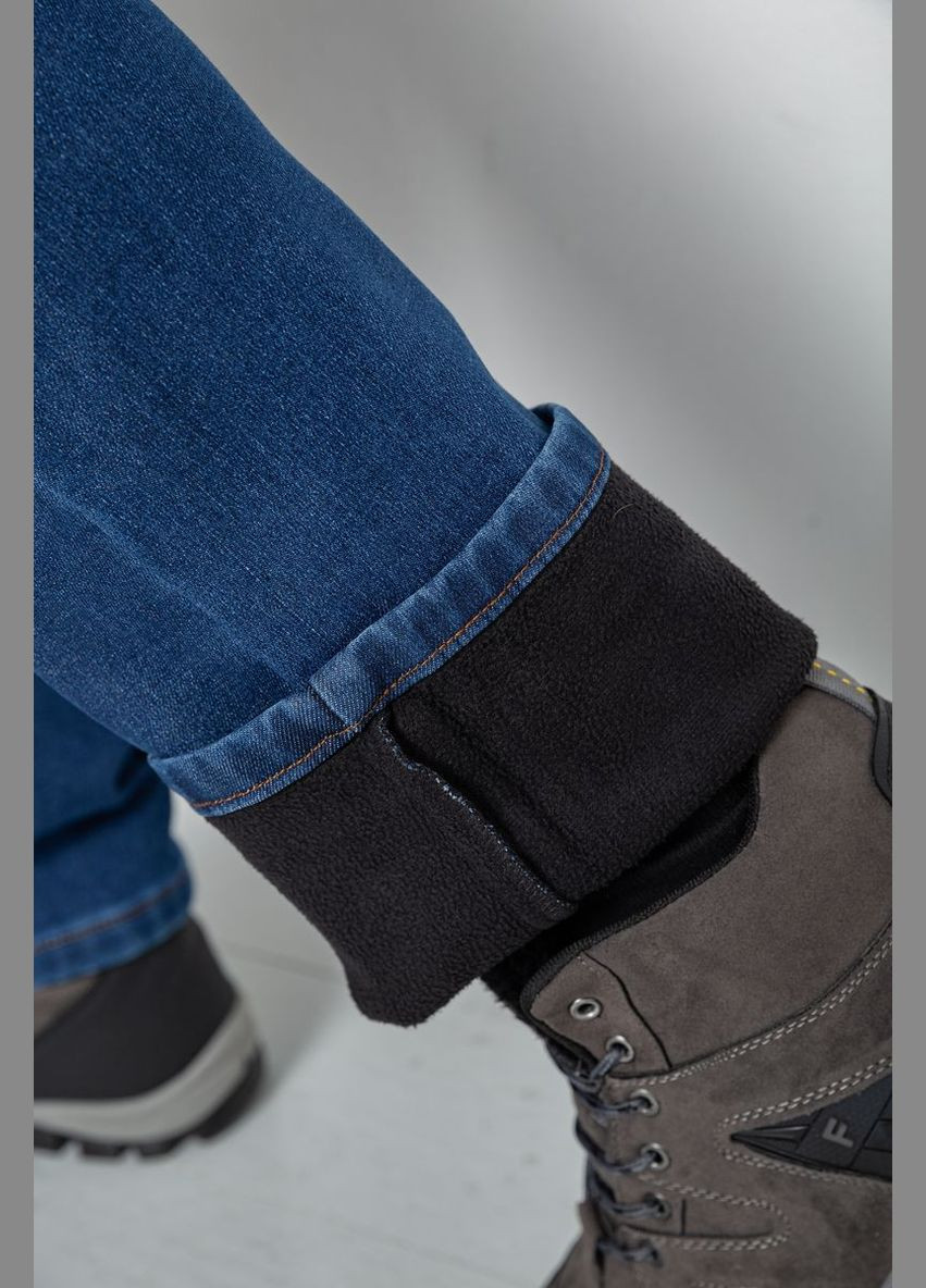 Синие демисезонные прямые джинсы мужские на флисе синие с потертостями размер 29 (sku_254r2402) Ager