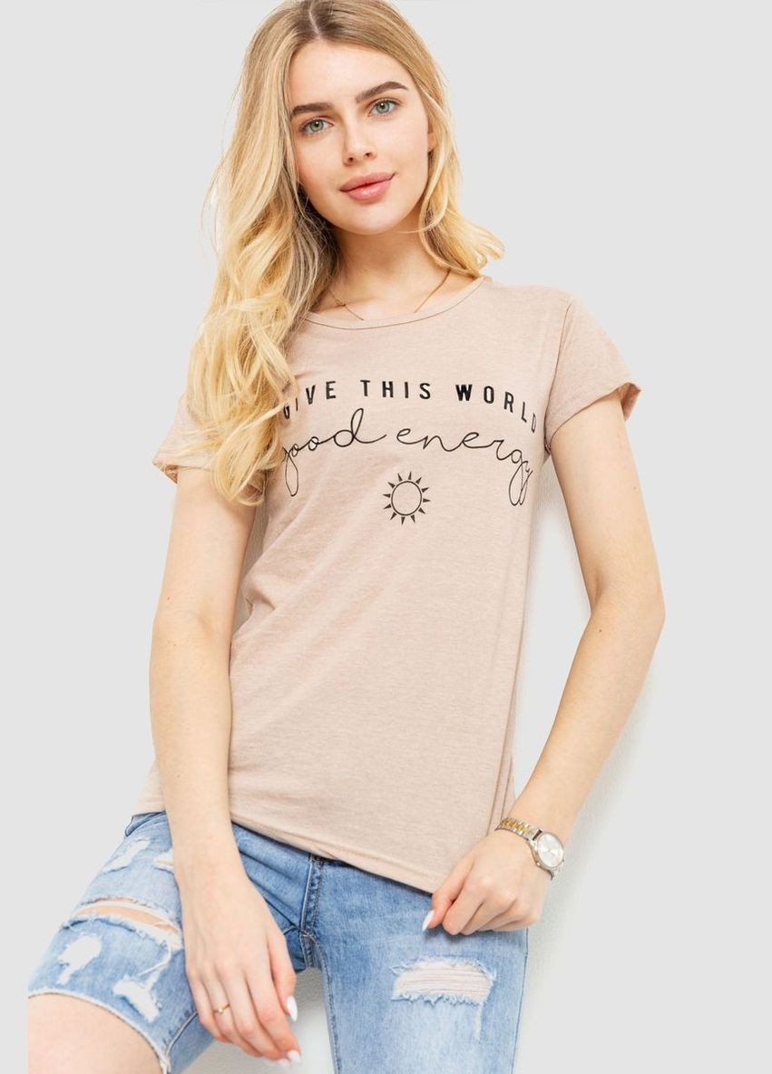 Бежевая демисезон футболка женская с принтом, цвет бежевый, Ager