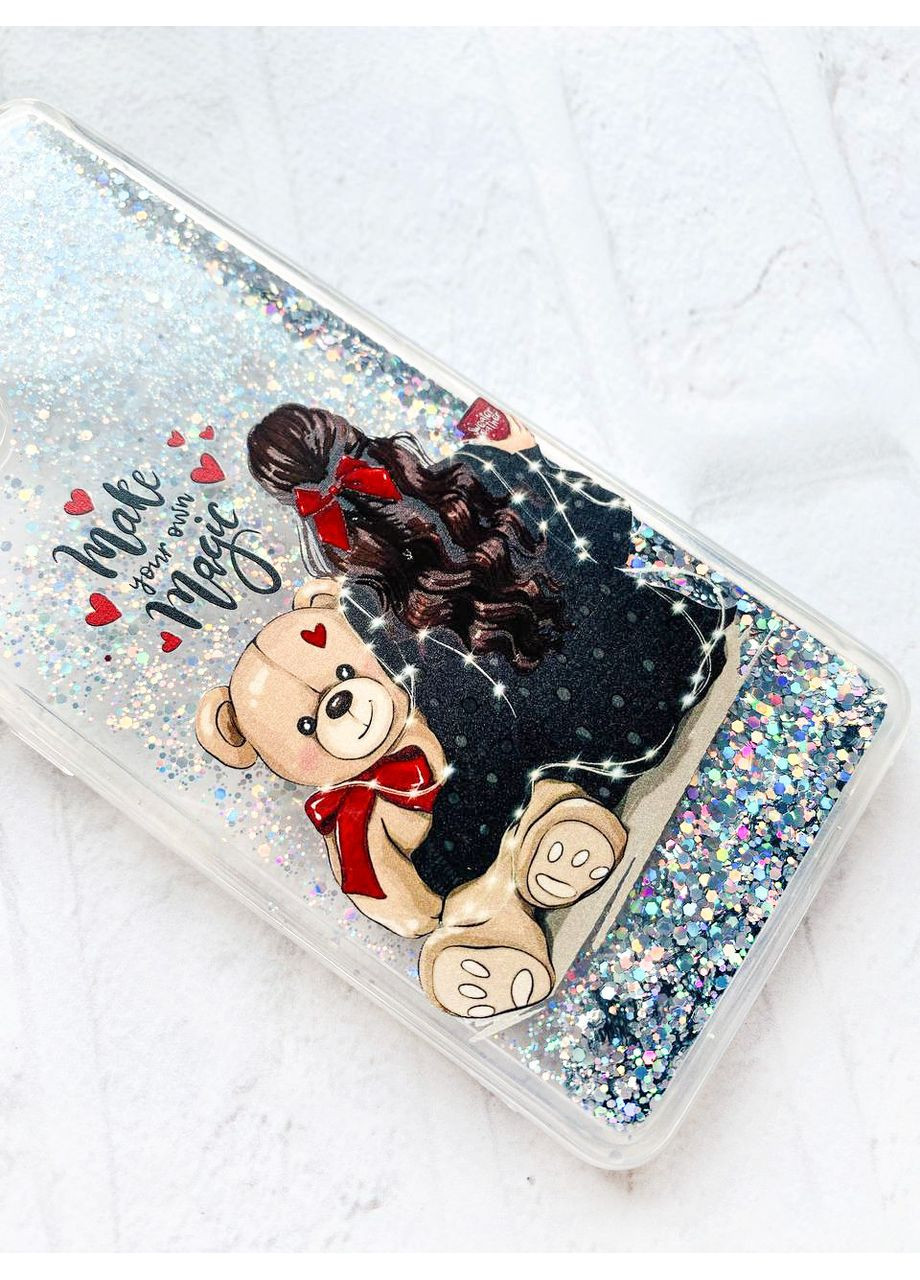 Чехол с плавающими блестками для Xiaomi Redmi Note 10 Pro/10 Pro Max Девушка с мишкой (принт 188) CASE CONTROL (360679793)