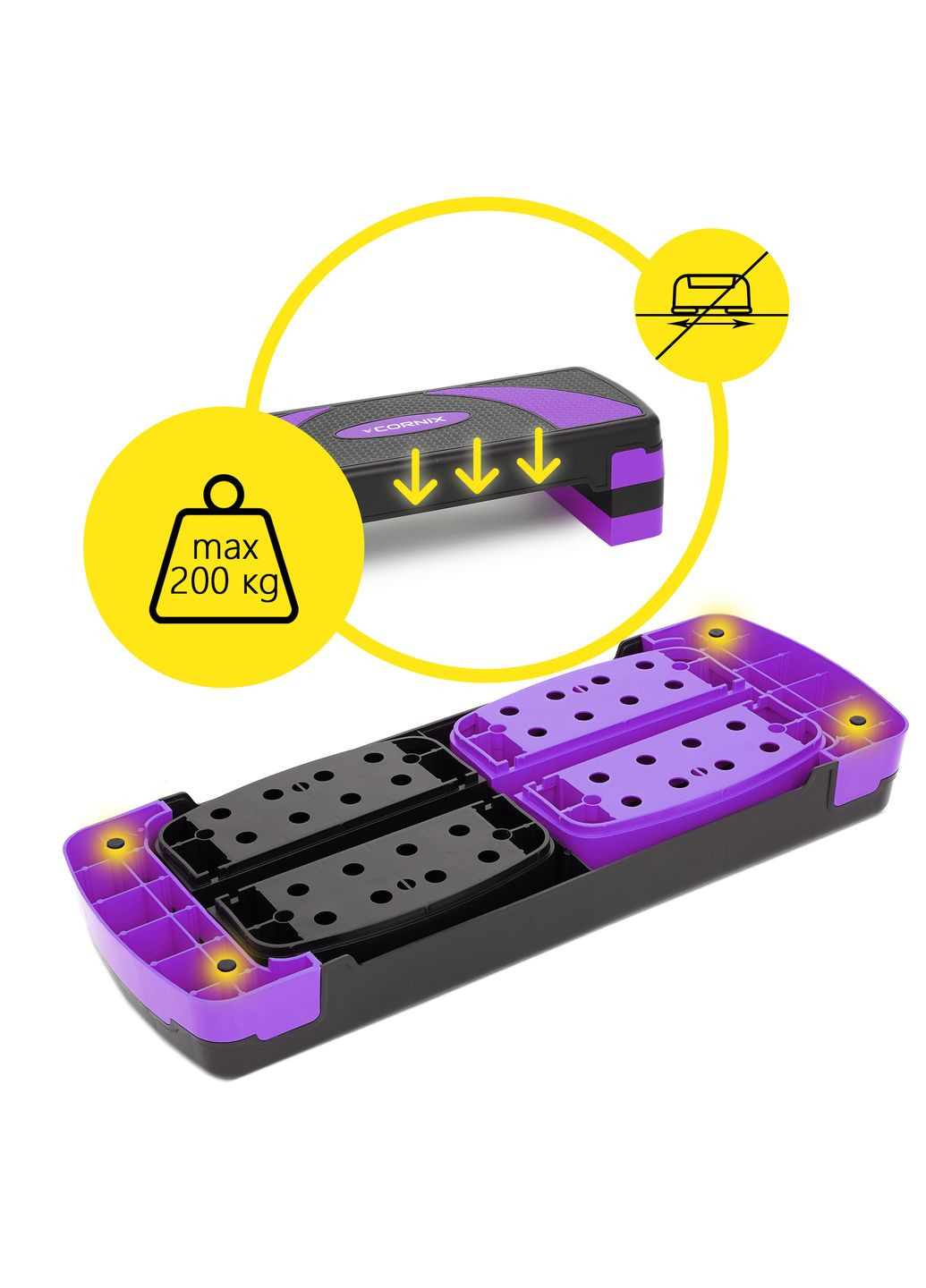 Степ-платформа 3-ступенчатая 78 х 29 х 10-20 см Black/Purple Cornix XR-0183 (342758422)