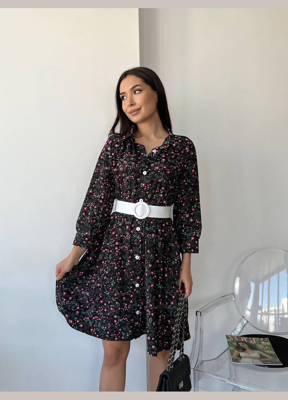 Черное платье с поясом черного цвета 26882 ме Fashion