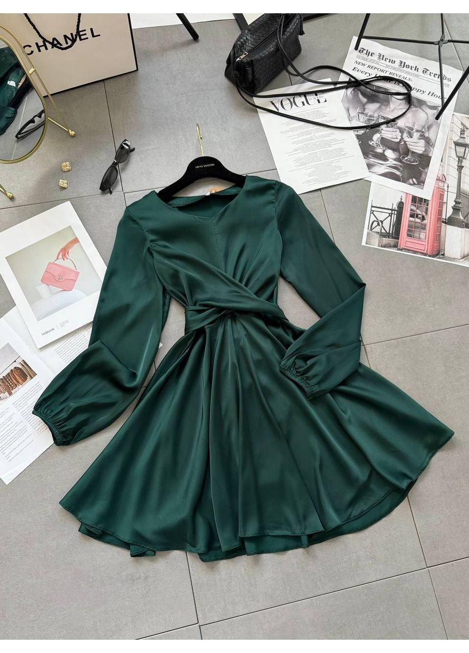 Зелена святковий шовкова міні сукня з пишною спідницею з пишною спідницею Adelante однотонна