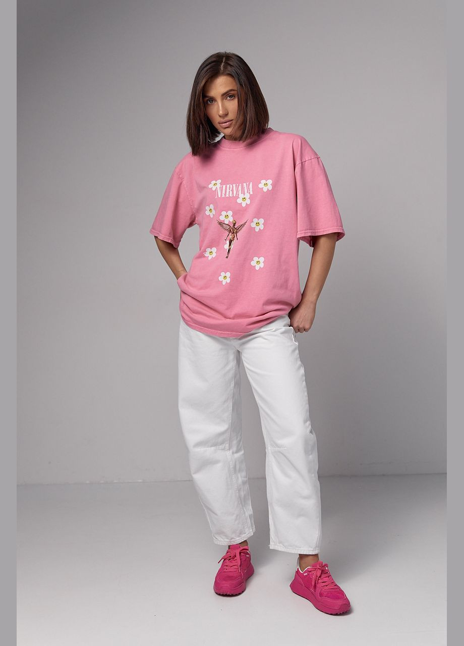 Розовая летняя футболка tie-dye с принтом nirvana - розовый Lurex