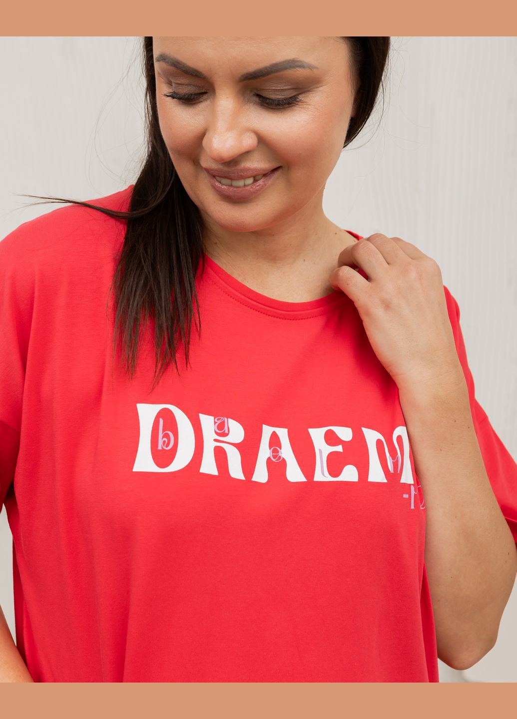 Туніка батал з рукавчиком бавовна з написом Dream Nicoletta (317356070)