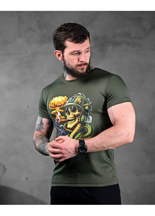 Тактична чоловіча футболка Череп олива No Brand (351375889)