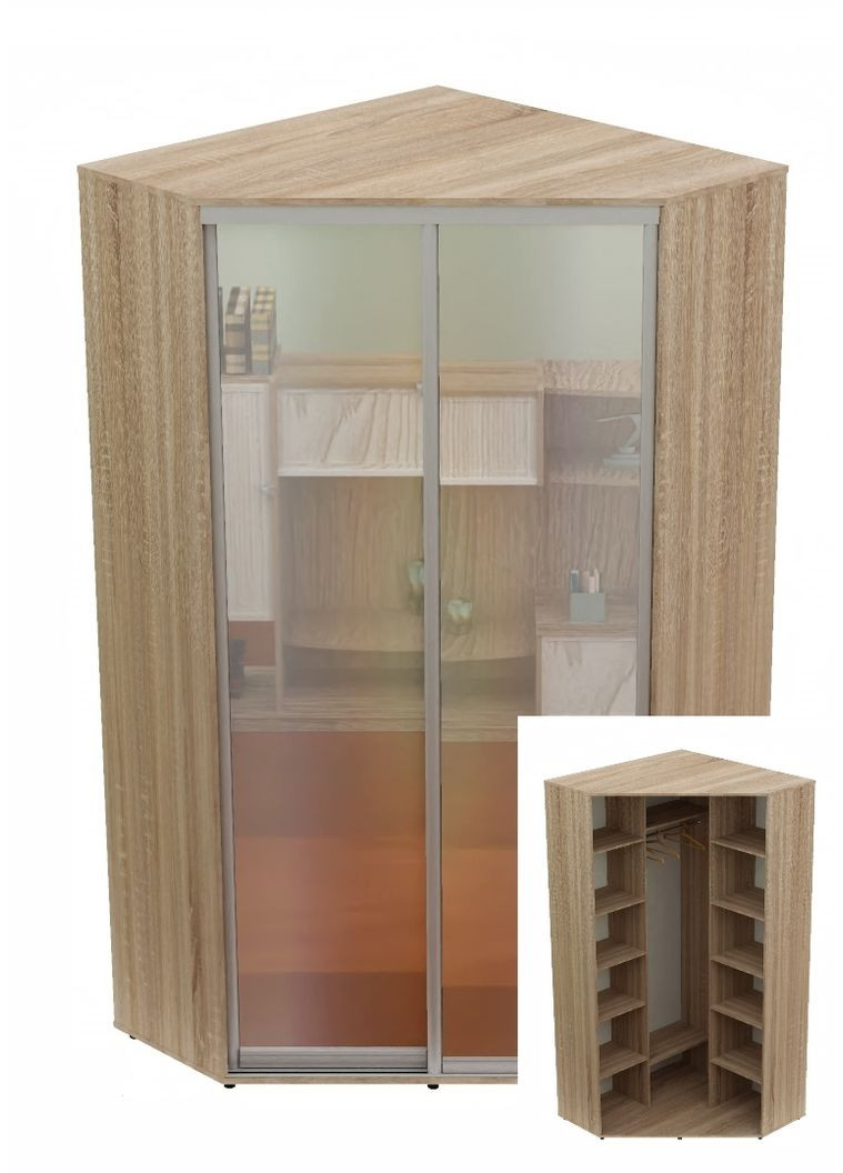 Шкаф-купе двухдверный угловой 120*120*220 см Дуб Сонома 2 двери Зеркало Угол-2 Алекса (360437337)