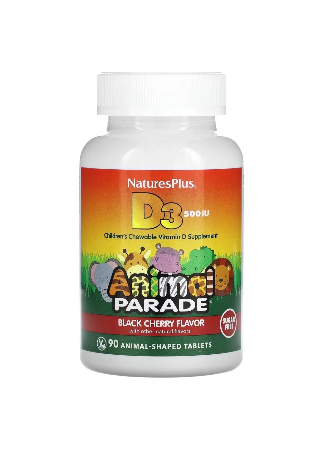 Витамин D-3 жевательные таблетки Animal Parade без сахара 12,5 мкг (500 МЕ) 90 шт вкус черной вишни No Brand (402056083)