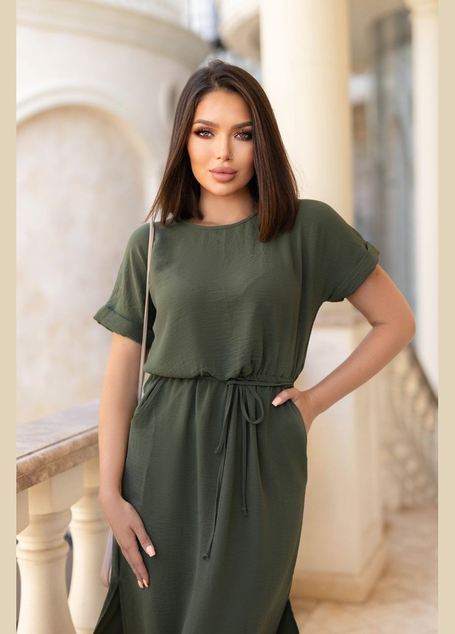 Оливкова (хакі) жіноча сукня міді зі шнурком Fashion Girl