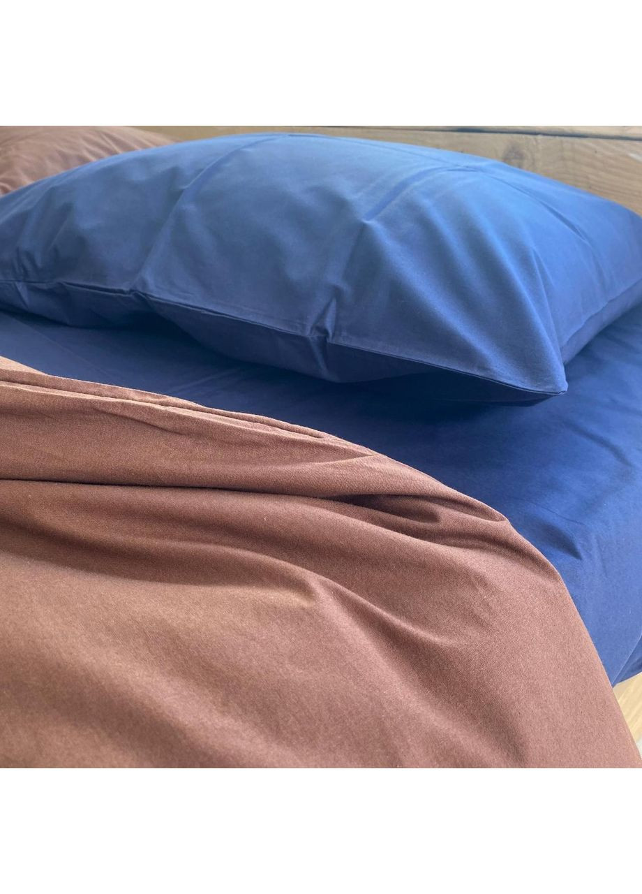 Постільна білизна Шоколад + синій, ранфорс Двухспальний розмір, наволочки 50/70 No Brand (363192313)
