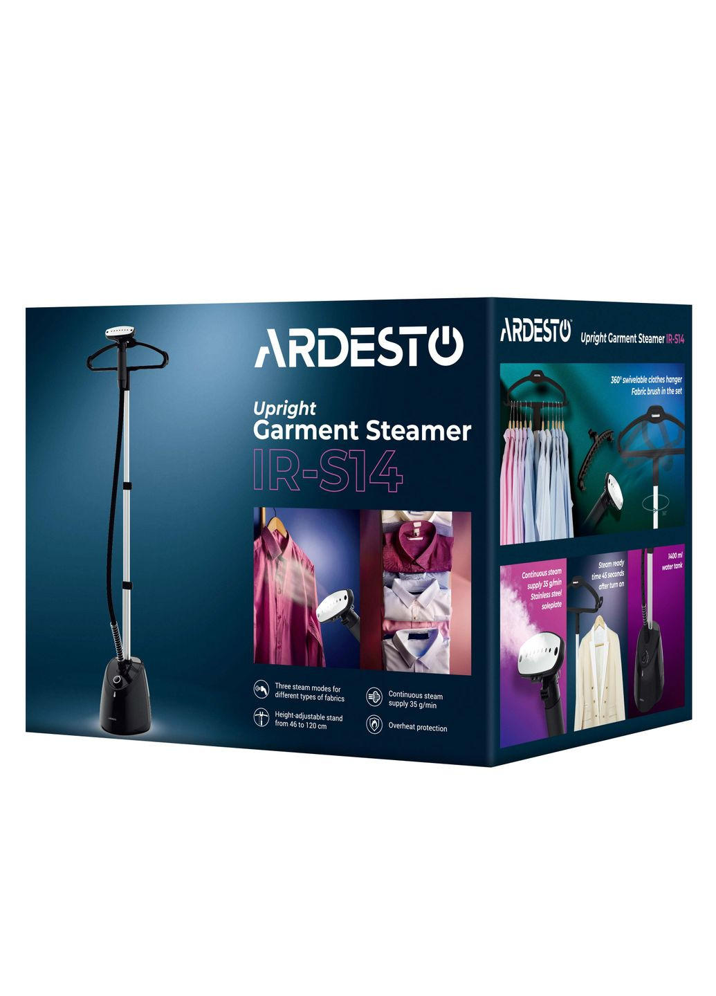 Отпариватель вертикальный IR-S14, 1785Вт, 1400мл, вешалка, нерж. сталь, черный Ardesto (360394166)