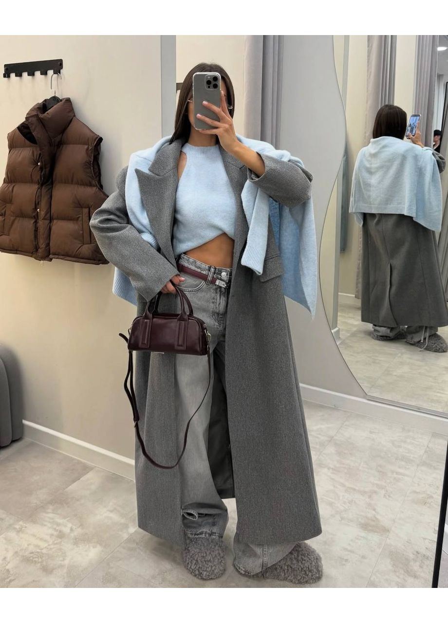 Серое демисезонное Женское пальто No Brand