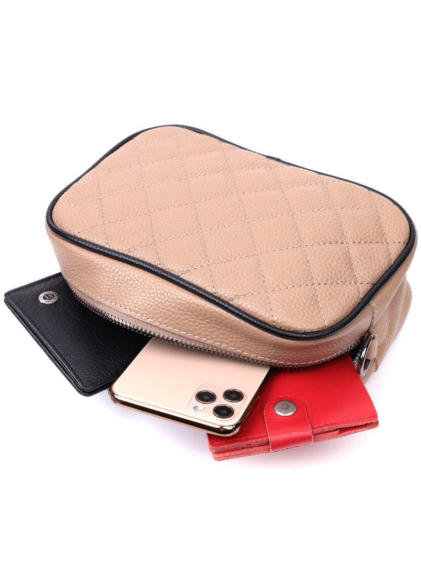 Шкіряна жіноча кроссбоді через плече на одне відділення бежева 22386 Vintage (329197604)