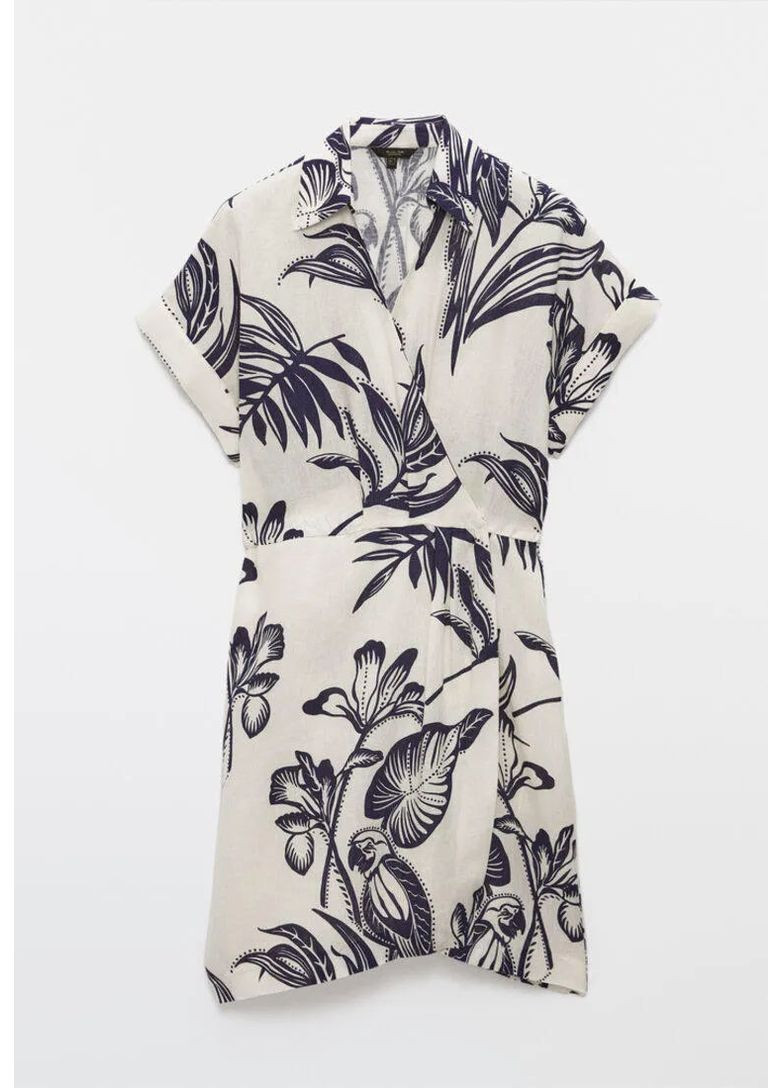 Комбинированное кэжуал платье из льна Massimo Dutti однотонное