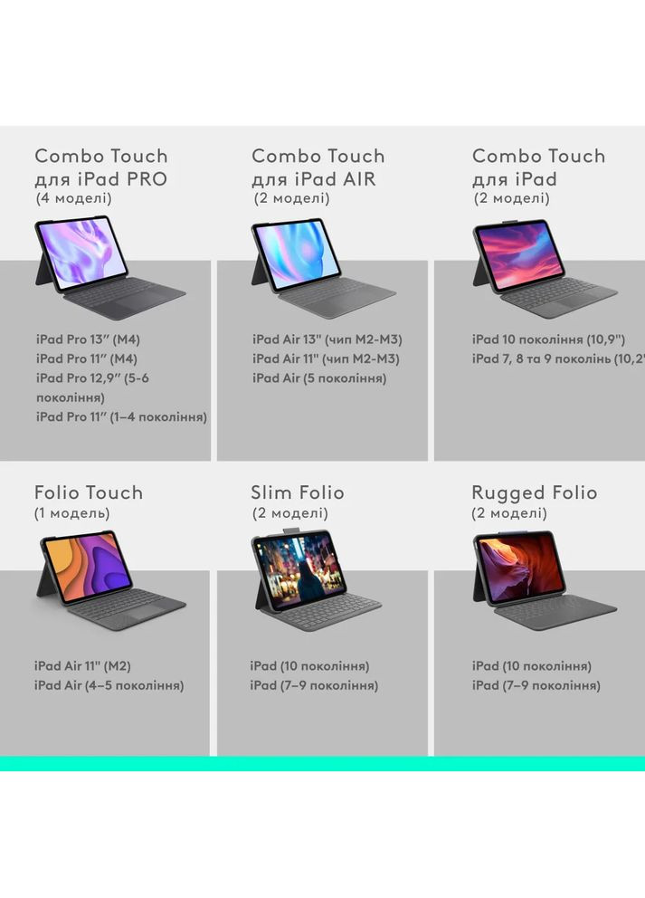 Чехол-клавиатура Combo Touch для Apple iPad Air 11" M2-M3 Oxford Grey (920-012636) Logitech (353304248)