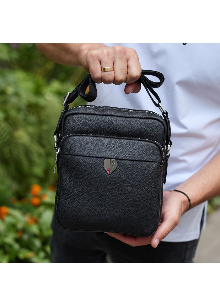 Чоловіча шкіряна сумка-барсетка 24х20х8, компактна сумочка на плече для чоловіка, наплічний месенджер, чорна No Brand (360751440)