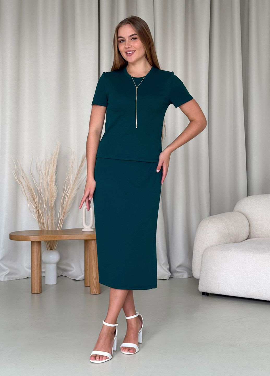 Костюм в рубчик футболка с юбкой Merlini Венцоне (323450709)