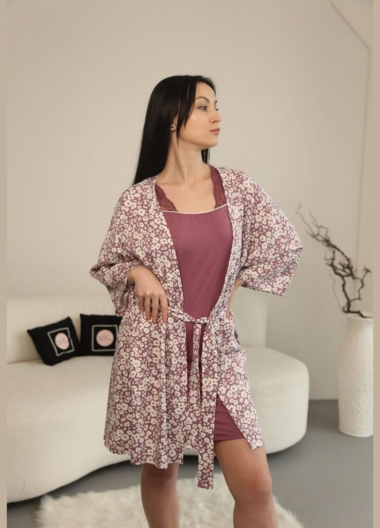 Лиловая комплект женский (халат+сорочка) VNOCHI