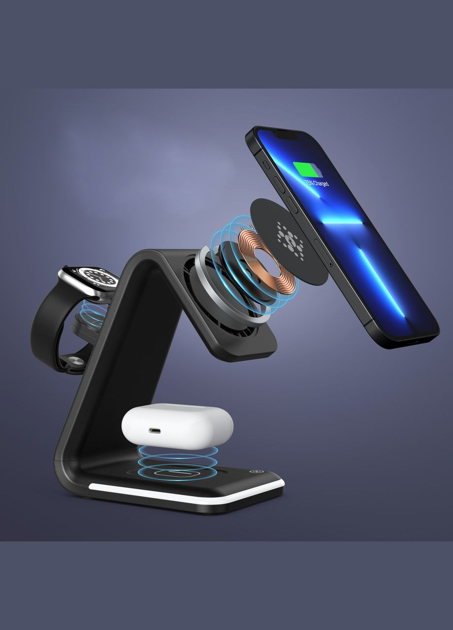 Магнітна бездротова зарядка 3 в 1 QC 3.0 15 Вт підходить для телефону, iWatch, AirPods ( код: WCS3B ) Power (325449358)
