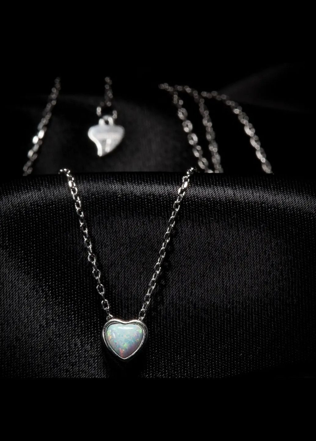 Женская серебряная цепочка колье с подвеской Сердце с Белым Опалом до см серебро 925 пробы Родированное 417 No Brand (306854523)